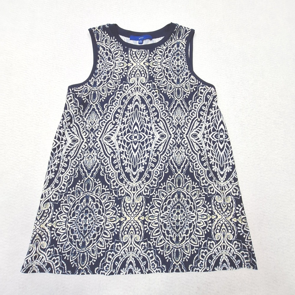 Apt 9 Sleeveless Top Womens Petite Small Navy Blue Medallion Paisley Blouse Boho